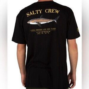 Salty Crew Men's Bruce Short Sleeve Premium Tee Shark Print Black size Small